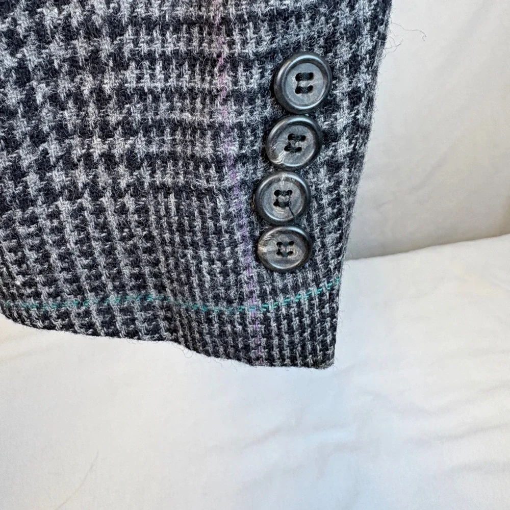 Vtg Polo University Club Ralph Lauren Wool Houndstooth Plaid Blazer Grey 42 USA